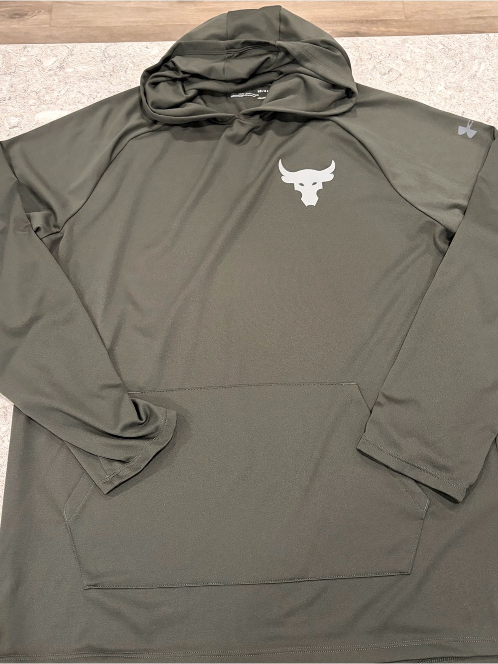 Under Armour Olive Green Project Rock Hooded Performance Top-Large